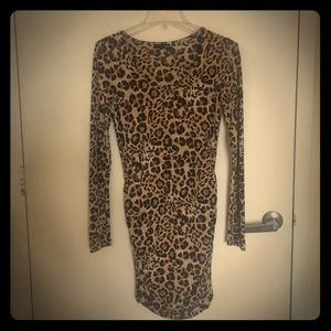 Aqua leopard print long sleeved dress; Size S